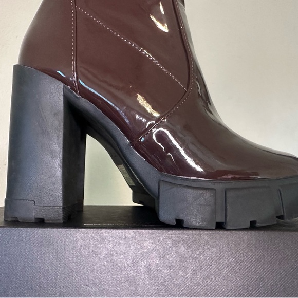 Aldo Brown Platform Heel Ankle Boots Shiny Leather - Picture 6 of 10